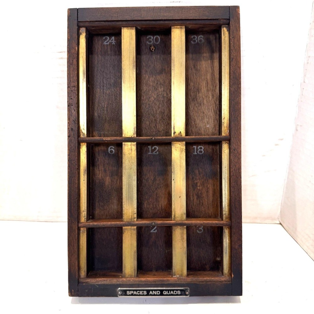 Vintage Letterpress Spaces & Quads Tray Brass Dividers Printer's Type Tray Small